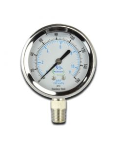 2.5" Stainless Steel Case Pressure Gauge, 160 PSI